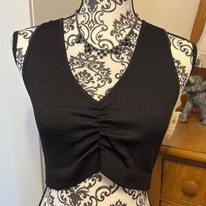 Aerie Black Ruched V-Neck Crop Top Size XXL New with tags